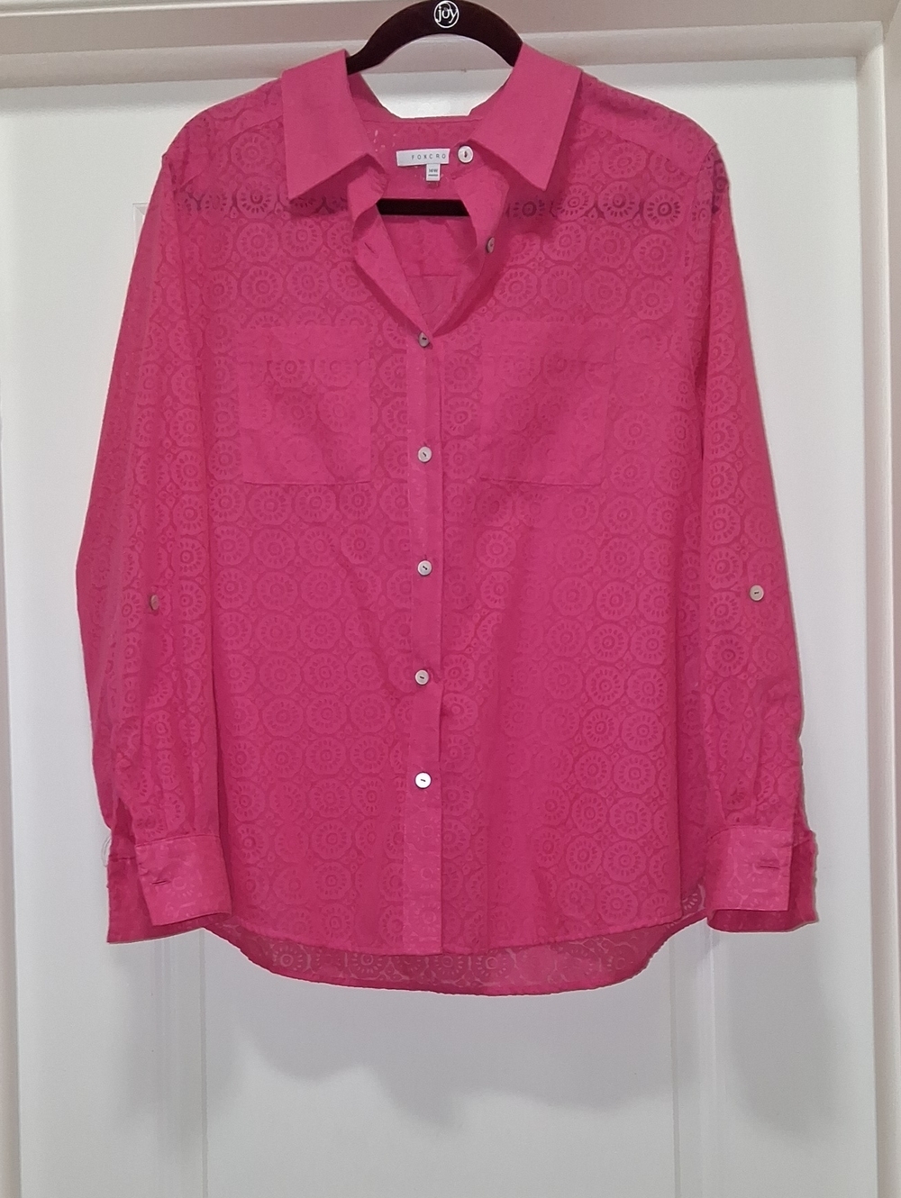 Foxcroft Pink Lace-Pattern Button-Down Shirt